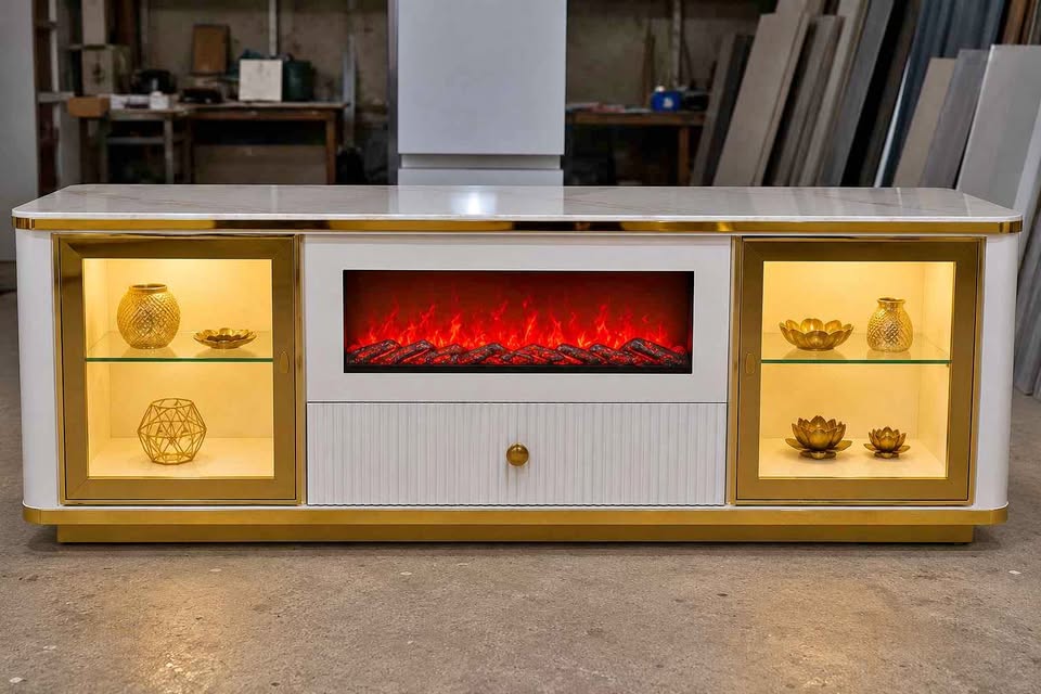 Premium LED Display Sideboard with High-Gloss PU Polish